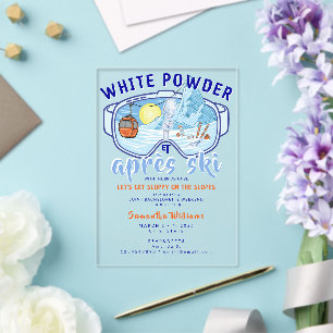 Invitations En Acrylique Poudre Blanche & Après-Ski Mountain Ski Enterremen