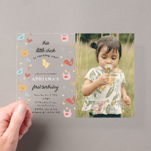 Invitations En Acrylique Poules Poulets Fille Mignonne Premier Anniversaire