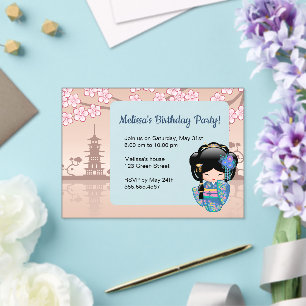Invitations En Acrylique Poupée Kokeshi Fenêtre Transparente Anniversaire B
