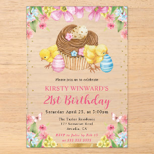 Invitations En Acrylique Poussins de Pâques à l'aquarelle Anniversaire 21 P