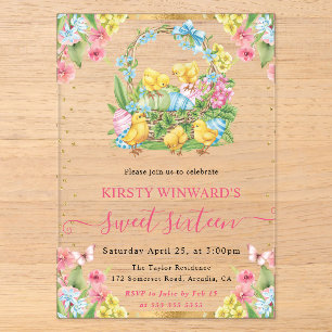 Invitations En Acrylique Poussins et œufs de Pâques à l'aquarelle, fête dou