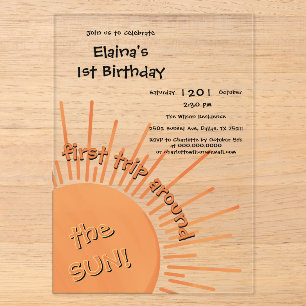 Invitations En Acrylique Premier tour autour du Soleil 1er anniversaire
