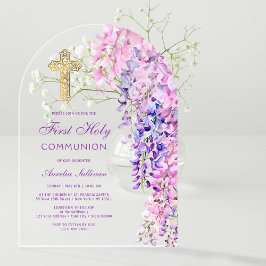 Invitations En Acrylique Première communion de l'arc de la Wisteria Aquarel