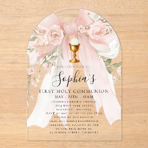 Invitations En Acrylique PREMIÈRE COMMUNION Fille Clair Acrylique Rose Rose