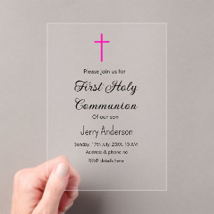 Invitations En Acrylique Première communion sacrée catholique simple minima