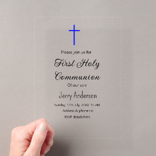 Invitations En Acrylique Première communion sacrée catholique simple minima