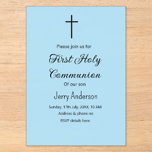Invitations En Acrylique Première communion sacrée catholique simple QR min