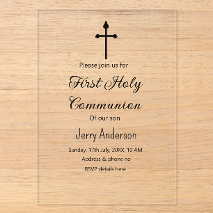 Invitations En Acrylique Première communion sacrée catholique simple QR min