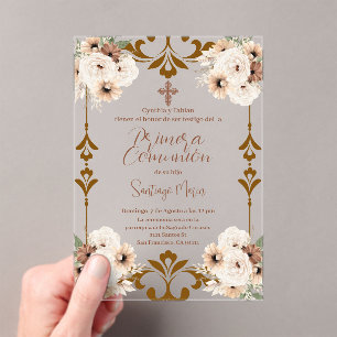 Invitations En Acrylique Première communion sacrée de Boho en Espagne