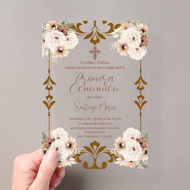 Invitations En Acrylique Première communion sacrée de Boho en Espagne (In situ (ordinateur de poche))