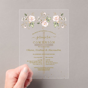Invitations En Acrylique Première communion triplets communion florale