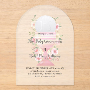 Invitations En Acrylique Première Sainte Communion conception florale