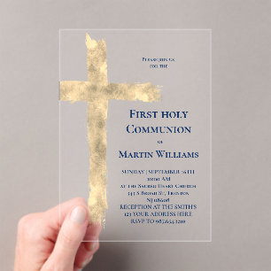 Invitations En Acrylique Première Sainte Communion fausse croix