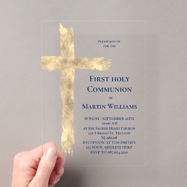 Invitations En Acrylique Première Sainte Communion fausse croix (In situ (ordinateur de poche))