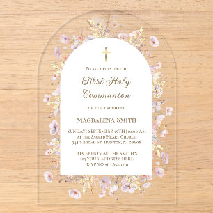 Invitations En Acrylique Première sainte communion fleur sauvage