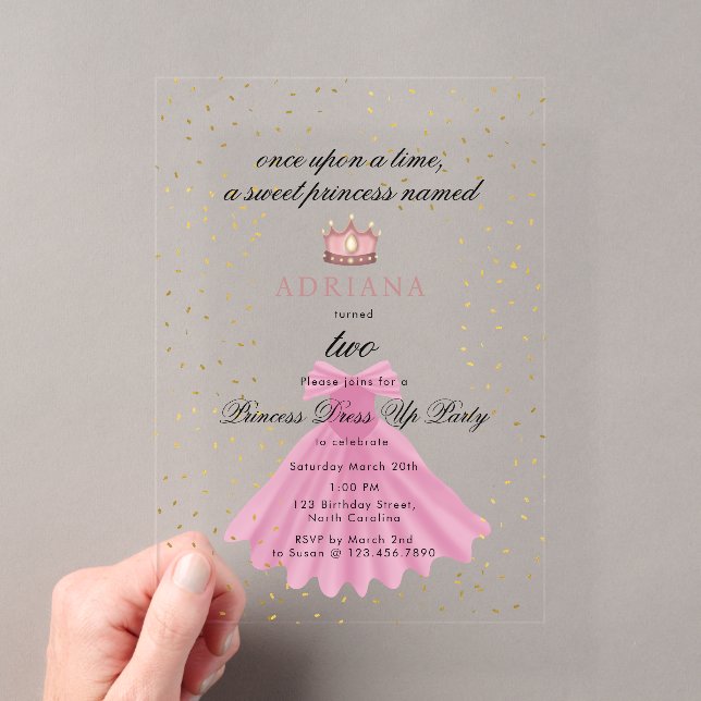 Invitations En Acrylique Princess Dress Fairytale Une Fois Anniversaire (In situ (ordinateur de poche))