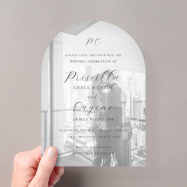 Invitations En Acrylique Priscilla Mariage classique Enregistrer la date (In situ (ordinateur de poche))
