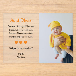 Invitations En Acrylique Proposition de marraine Orange pour baptême