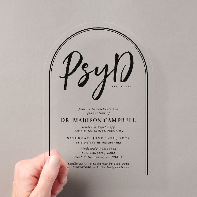 Invitations En Acrylique PsyD Docteur De Psychologie Graduation Party (In situ (ordinateur de poche))