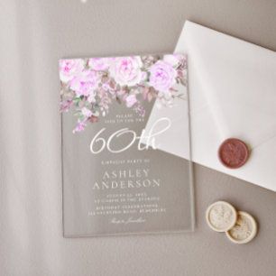 Invitations En Acrylique Purple Lavender Floral Womans 60e fête d'anniversa
