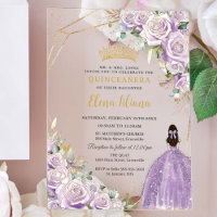 Purple Lilac Floral Princess Gold Quinceañera XV