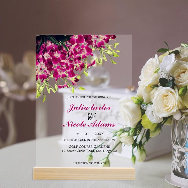 Invitations En Acrylique Purple Pink Wild Orchid Flowers Wreath Wedding (Créateur téléchargé)