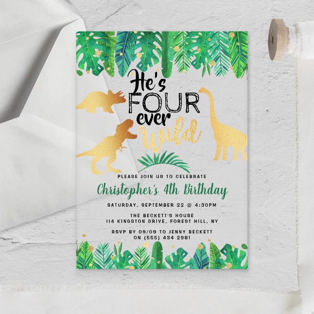 Invitations En Acrylique Quatre Dinosaures Sauvages Boys 4e anniversaire (Créateur téléchargé)