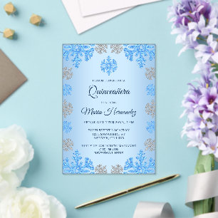 Invitations En Acrylique Quinceañera 15e anniversaire Glacée Blue Snowflake
