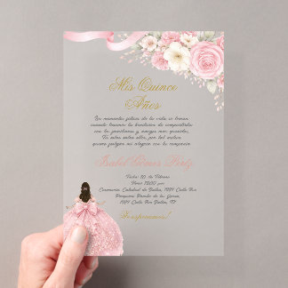 Invitations En Acrylique Quinceanera acrylique rose coquette en espagnol
