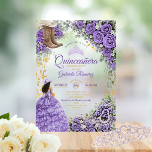 Invitations En Acrylique Quinceañera Country Western Roses Lavande Dorées