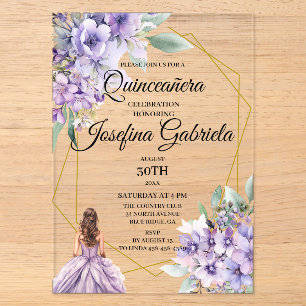 Invitations En Acrylique Quinceanera floral lavande