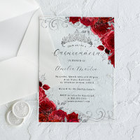 Quinceanera florale en argent rouge clair acryliqu