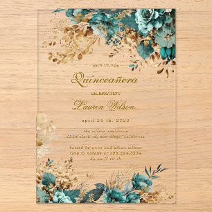 Invitations En Acrylique Quinceañera Florale Teinte