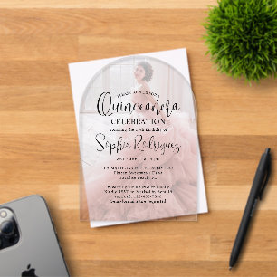 Invitations En Acrylique Quinceañera moderne Photo Overlay 15ème anniversai