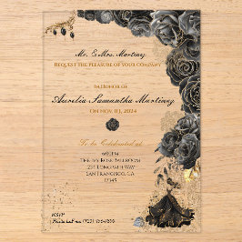 Invitations En Acrylique Quinceañera noir et or