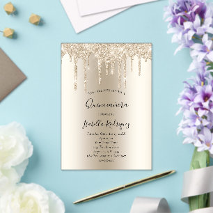 Invitations En Acrylique Quinceanera pailleté or champagne