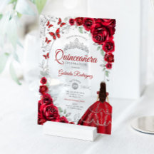 Quinceanera Red Silver Floral