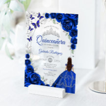Quinceanera Royal Blue Silver Floral