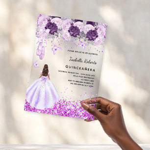 Invitations En Acrylique Quinceanera violet ballerine robe florale clair