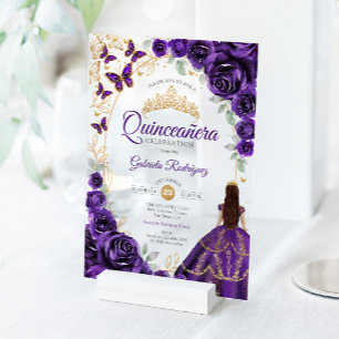 Invitations En Acrylique Quinceanera Violet Or Rose Floral