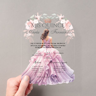 Invitations En Acrylique Quinceñera en acrylique floral rose espagnol