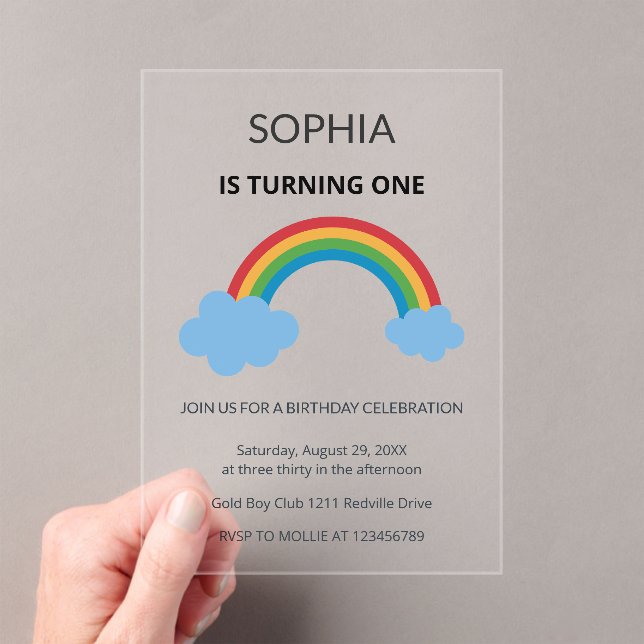 Invitations En Acrylique Rainbow Kids First Birthday Party (In situ (ordinateur de poche))