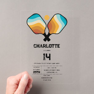 Invitations En Acrylique Raquettes de Pickleball Rétro & Fête d'Anniversair