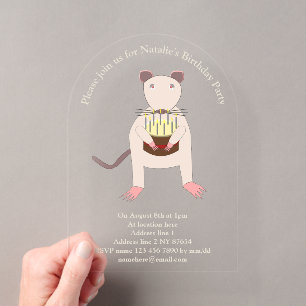Invitations En Acrylique Rat de Siamese avec gâteau d'anniversaire personna