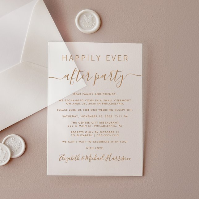Invitations En Acrylique Réception de mariage Chic Gold Script Frosted (Celebrate your Happily Ever After in style with our elegant acrylic wedding reception invitations)
