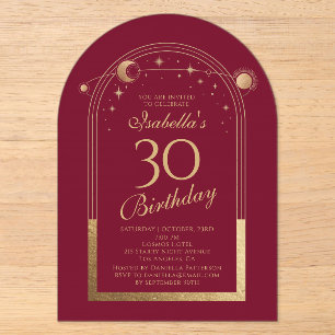 Invitations En Acrylique Red Gold Celestial 30e Anniversaire