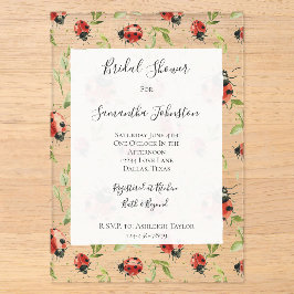 Invitations En Acrylique Red Green Leaves Ladybugs Bridal Shower