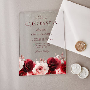 Invitations En Acrylique Red Rose Elegance : Superbe Quinceanera Party