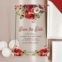 Invitations En Acrylique Red Roses Floral Wedding Enregistrer la date