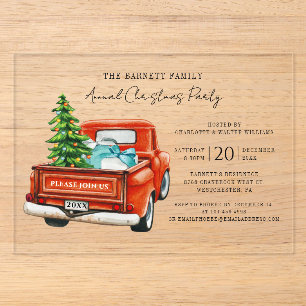 Invitations En Acrylique Red Truck Annual Script Christmas Holiday Party